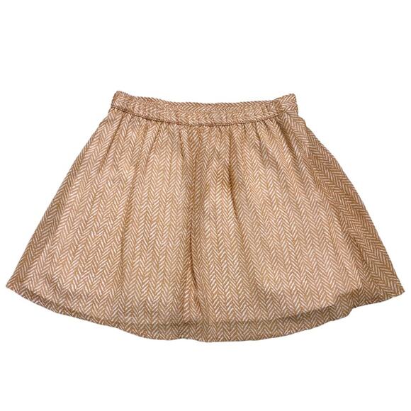 Tan White Beige Short Skirt Chevron School Girl Trend Size Small Pleated Mustard - Picture 6 of 9